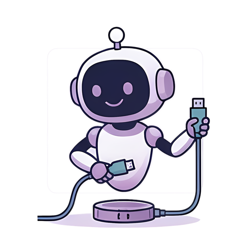 机器人拿着USB转接线